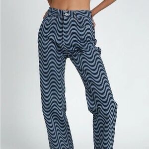 Wavy Patterned Black and Gray Pants